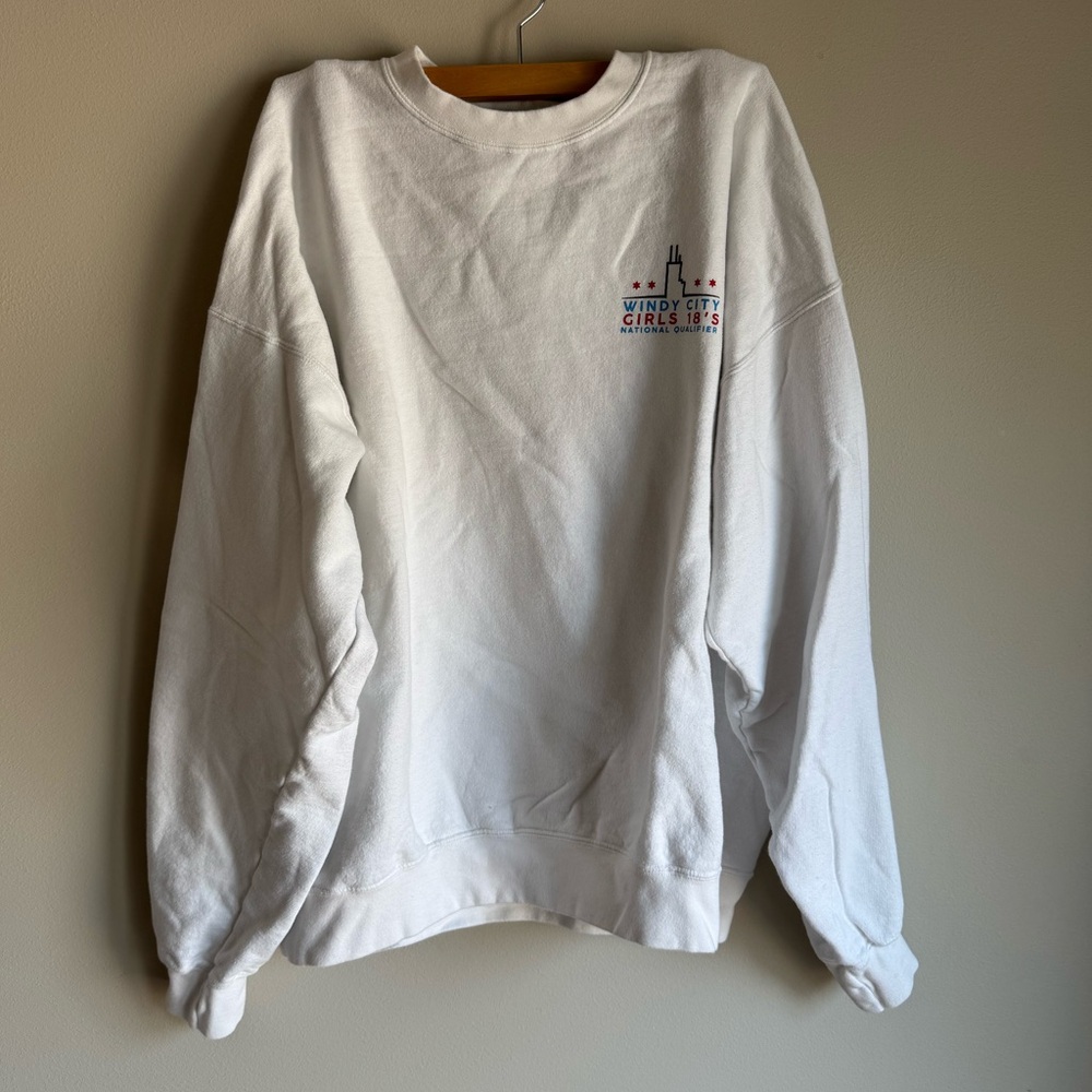 Hanes White Crew Neck Sweatshirt Classic Cotton Blend Windy City Qualifier XL